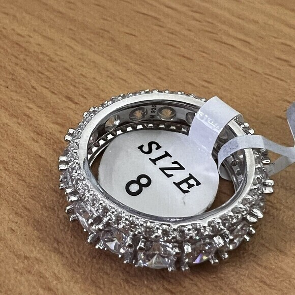 925 STERLING SILVER CZ BAND RING | LUXURY WEDDING RING | 8 | RHODIUM FINISH - Picture 7 of 16